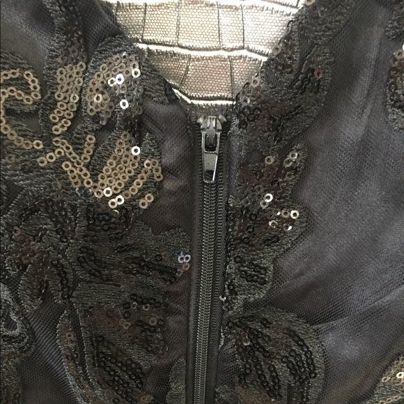 Black Satin Plunging Sequined Lace LBD Sexy NWT 12 - Picture 5 of 8